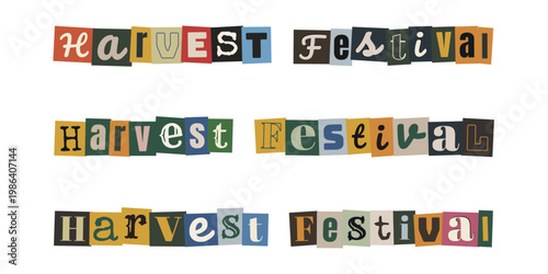 Zine Style Harvest Festival Text Graphics, Ransom Note Collage Lettering for Fall Community Fair