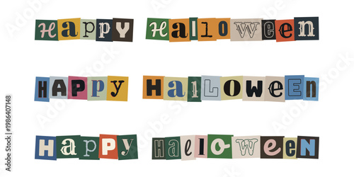 Happy Halloween Ransom Note Style Typography with Cutout Magazine Letters