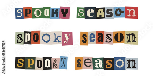 Spooky Season Ransom Note Style Text Collage, Retro Magazine Cutout Letters for Halloween Graphic Design