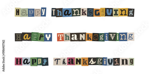 Eclectic Ransom Note Style Happy Thanksgiving Greeting Collage Typography