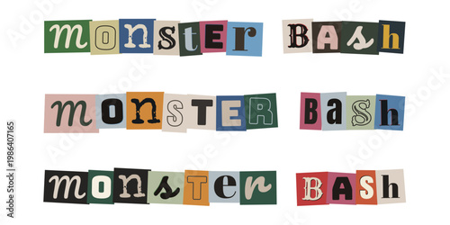 Monster Bash Ransom Note Typography, Halloween Party Invitation Graphics, Spooky Lettering