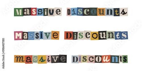 Massive Discounts Ransom Note Style Typography for Black Friday Sales and Promotions