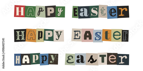 Vintage Ransom Note Style Happy Easter Text Collage with Colorful Cutout Letters
