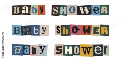 Ransom Note Style Baby Shower Text Graphics, Anonymous Letter Cutout Typography