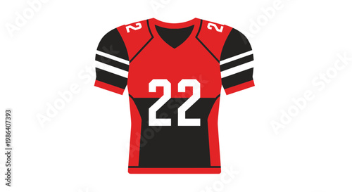 American Football Jersey Number 22 Red Black White Stripes Isolated White Background