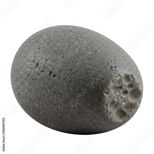a gray stone with a crater on the right side isolated on transparent background