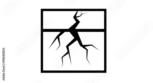 Cracked Window Pane Silhouette, Shattered Glass Symbol, Broken Frame Icon