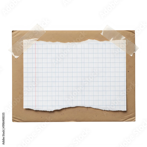 a white piece of paper with blue and red lines on it isolated on transparent background