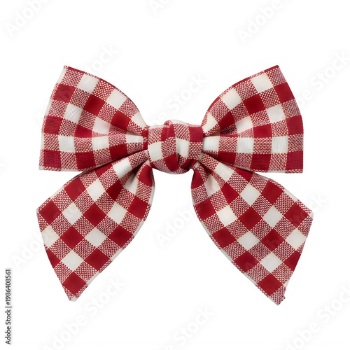 a red and white gingham hair bow isolated on transparent background