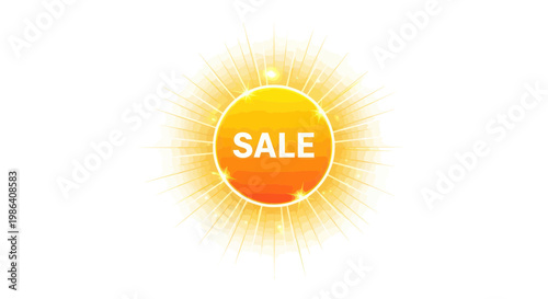 Bright Sun Sale Icon with Rays and Glow, Summer Promotion, Discount Offer