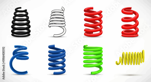 Collection of colorful metal springs isolated on white background