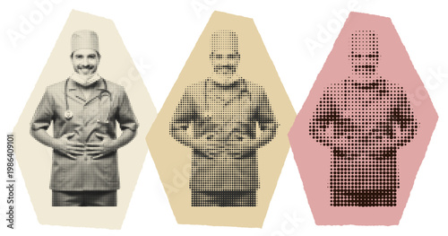 Male Surgeon Halftone Pop Art Graphic for Medical Education and Healthcare Awareness