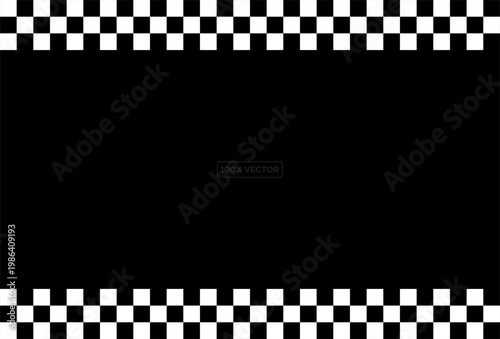 Black white checkered stripe border. Abstract racing flag pattern design. Motorsport checker banner background.