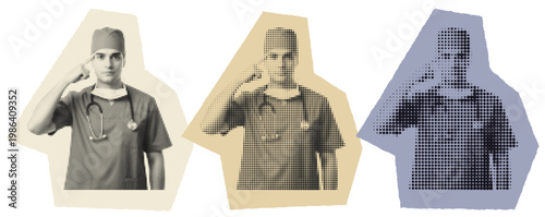 Male Surgeon Pointing to Head for Medical Mental Health Awareness and Burnout Prevention Concept