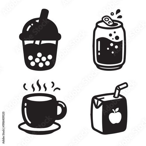 Cute Drinks and Beverages Icon Set