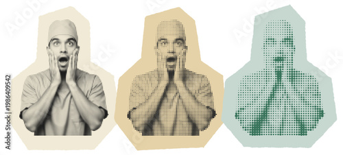 Surprised Male Surgeon in Scrubs with Halftone Pop Art Effect