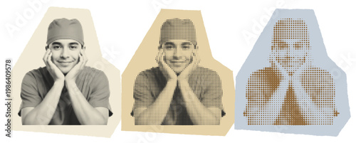 Young Hispanic Male Surgeon in Scrubs with Halftone Pop Art Effect