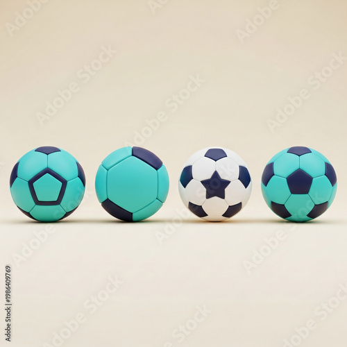Football Soccer Balls Game Minimal Geometric Cyan Navy White