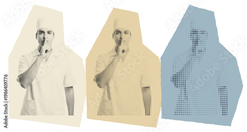 Halftone Pop Art Medical Professional Silence Concept, Male Doctor Shushing Gesture