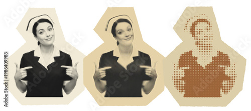 Vintage Nurse Halftone Pop Art Illustration, Retro Healthcare Professional Graphic