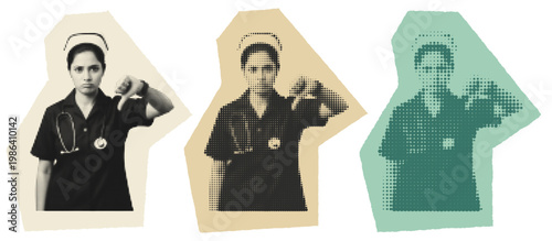 Concerned Female Nurse Displaying Disapproval with Stethoscope in Healthcare Setting