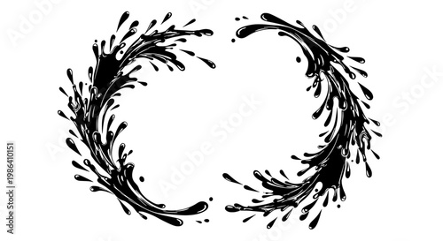 A black illustration of a circular wreath made from twigs and leaves.