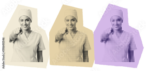 Female Nurse Recruitment Poster Art, Halftone Pop Art Medical Professional