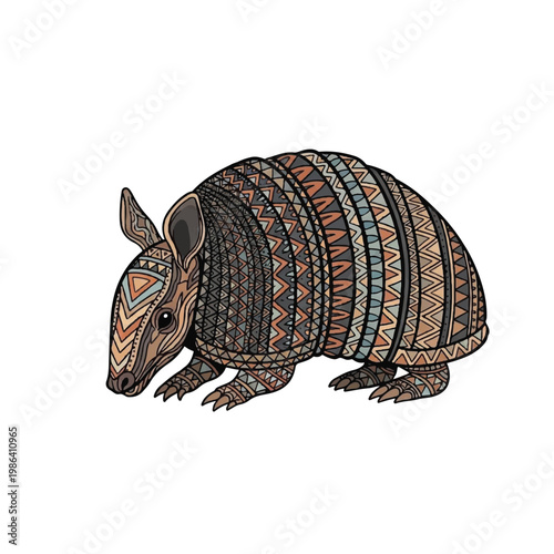 Armadillo with intricate tribal patterns on its shell.