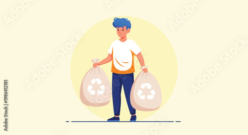 Man holding recycling bags for waste management purposes