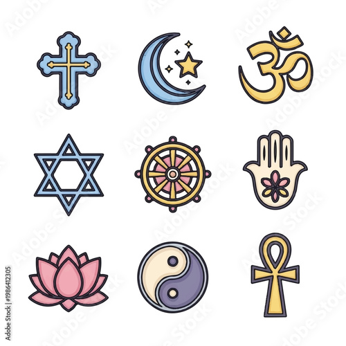 Collection of Religious Symbols and Icons Representing Different Faiths.