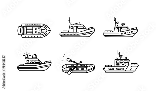 Outline rescue boat icon vector set for web, app, and digital design
