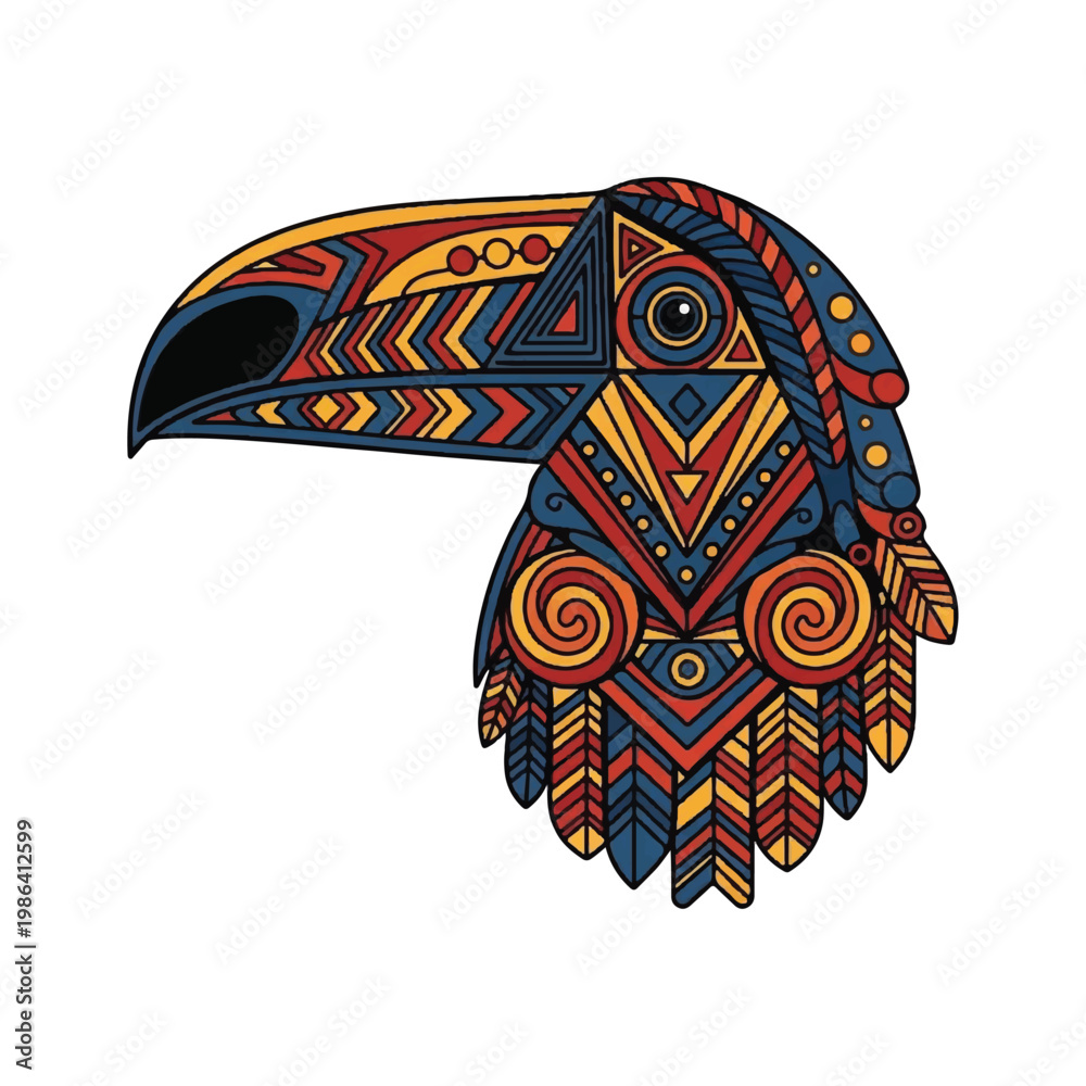 Fototapeta premium Colorful Tribal Toucan Bird Head Illustration.
