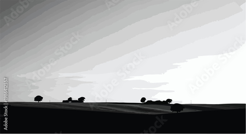 Minimalist house silhouette on horizon