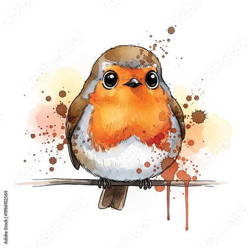 Colorful European Robin Bird Portrait.