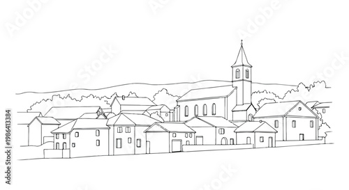 Line drawing of town houses neighborhood
