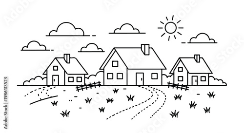 Simple line drawing of suburban houses