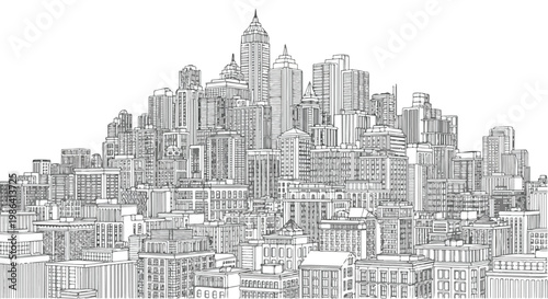 Dense city building cluster sketch drawing