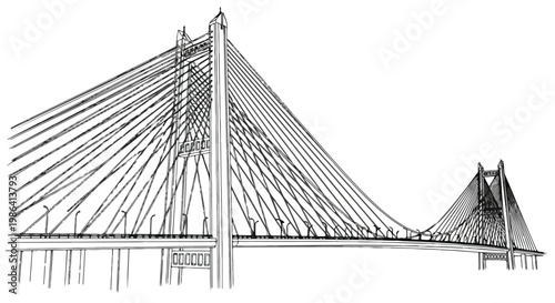 Perspective sketch of suspension bridge cables