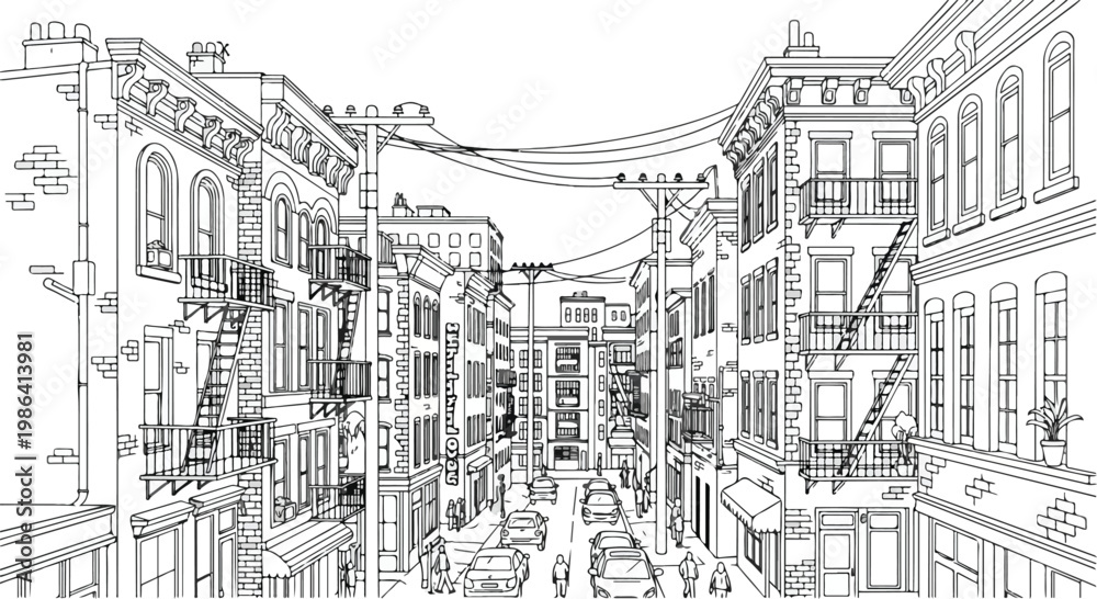 Obraz premium Perspective sketch of narrow city street