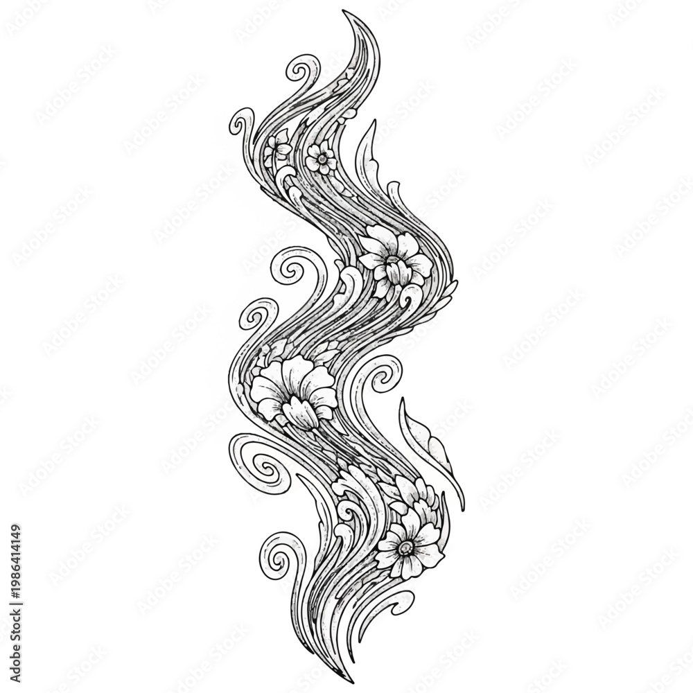 Fototapeta premium Elegant Swirling Floral Design Element Black and White.