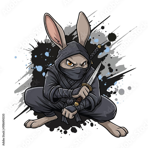 Fierce Rabbit Ninja Warrior Holding Dagger Ready to Strike.