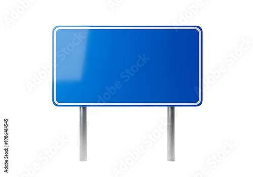 Blank blue rectangular highway sign on two poles with rectangular information transport template