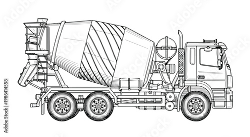 Cement mixer truck industrial vehicle sketch