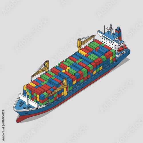 Isometric Container Ship Laden with Colorful Cargo.