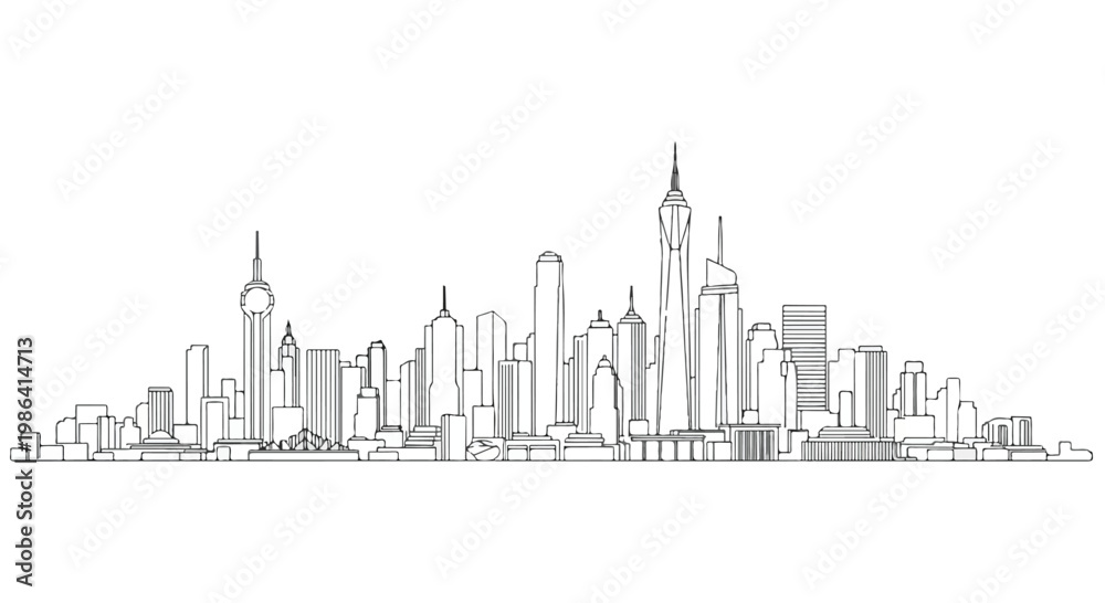 Fototapeta premium Minimalist city skyline thin line drawing