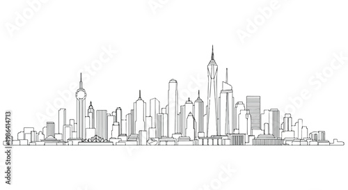 Minimalist city skyline thin line drawing