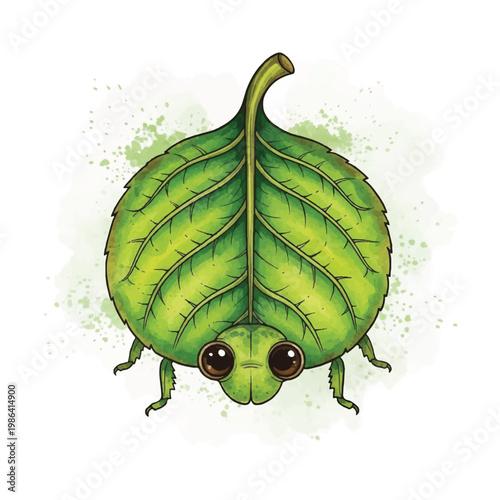 Green leaf bug with big eyes.