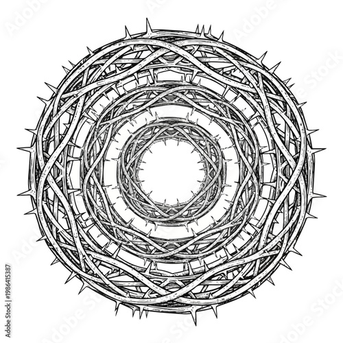Intricate Crown of Thorns illustration with sharp spikes.