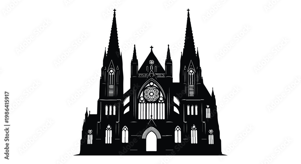Fototapeta premium Black silhouette of gothic church building