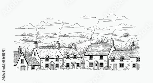 Sketch of rural village houses neighborhood